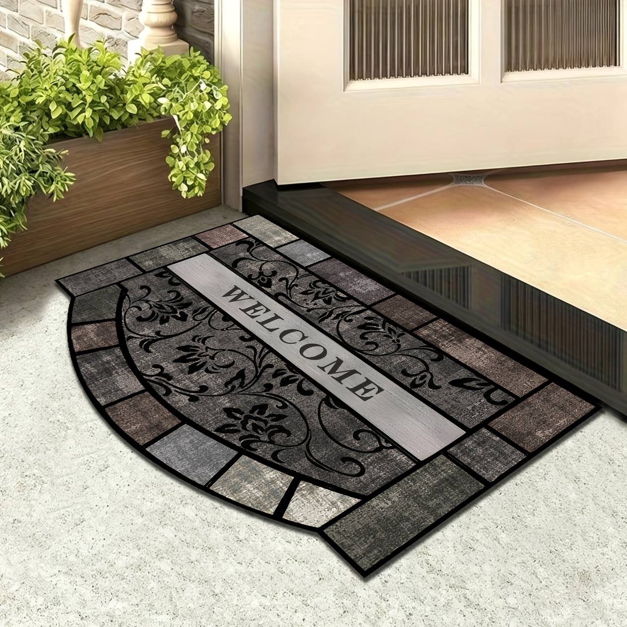Image of Deluxe Vintage Special-shaped Non-slip Doormat - Chunky Durable Vintage Welcome Rug For Home Use, Perfect For Holiday Gifts