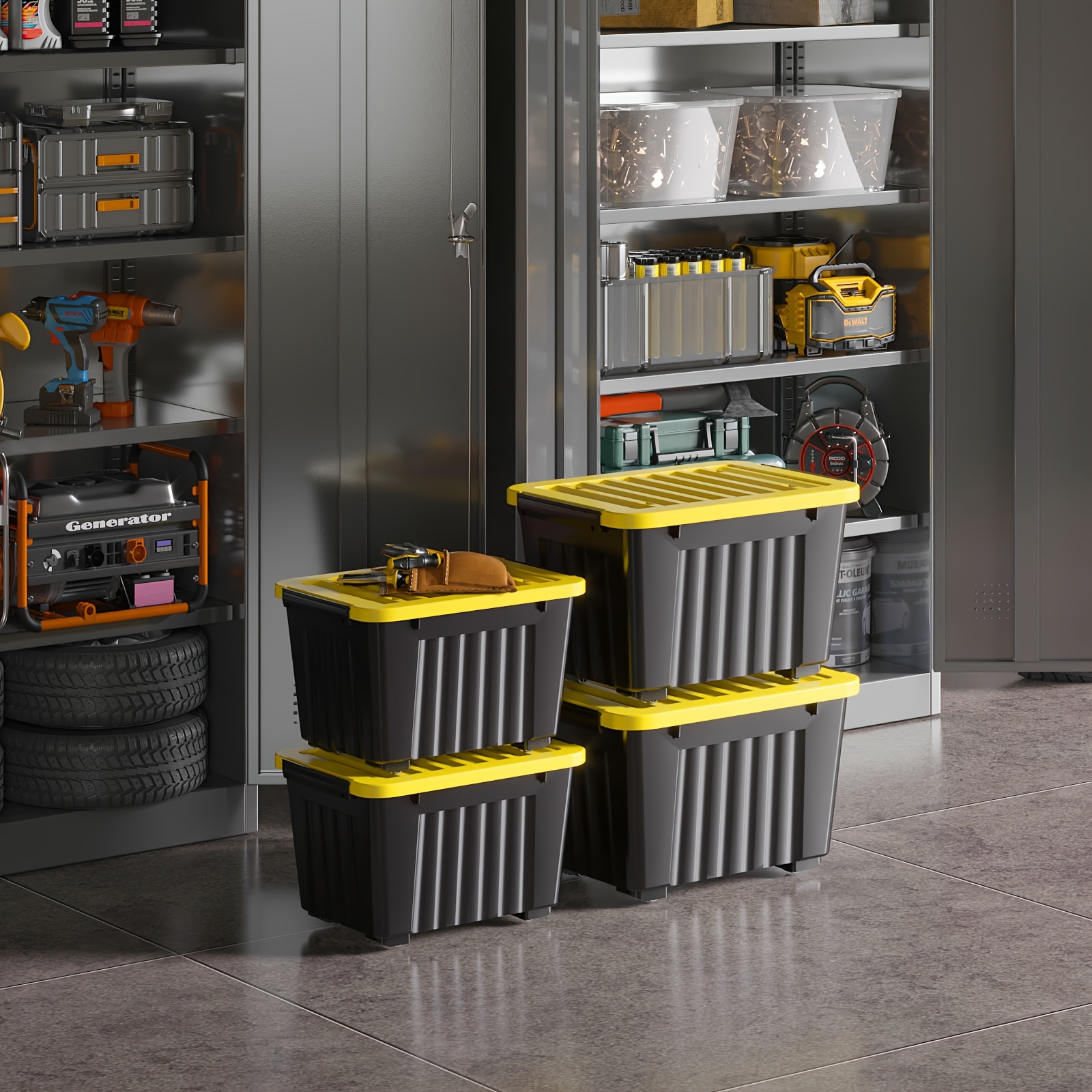 4 6 pack of storage boxes with lids and wheels 72 and 97   capacity ideal for storing   household items stackable   in  
