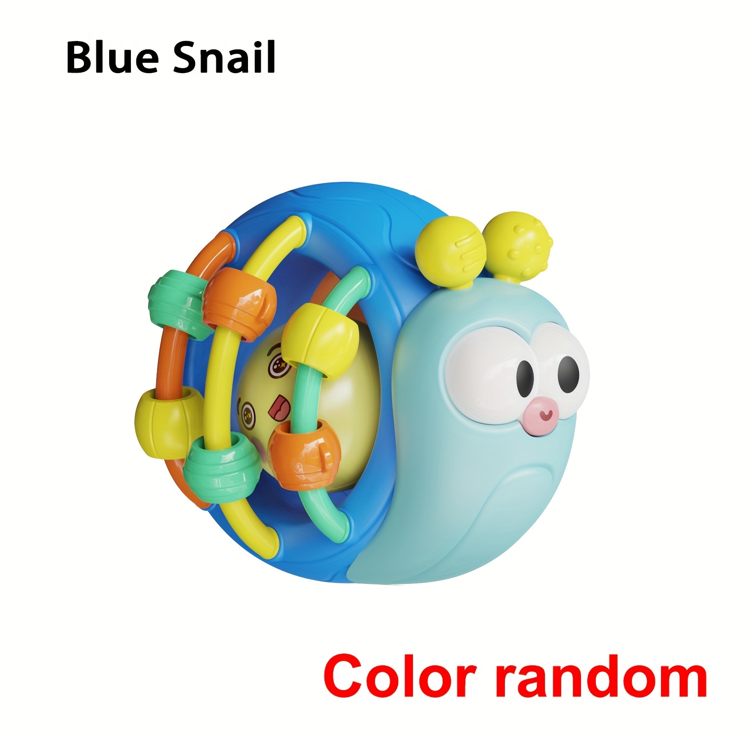 Baby Teething & Grasping Toys - Infant Safe Crinkle Squeaky Snail Ball With Rattle, Soft Toy For 0-12 Months, Easy To Hold