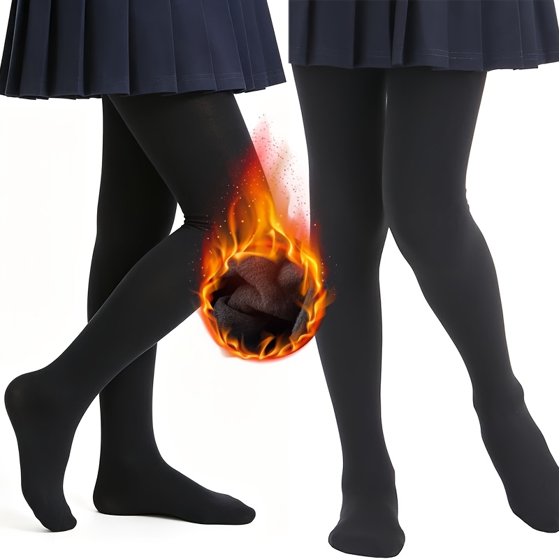 Image of 2pcs Black Footed Tights For Girls, Autumn/winter Children's Thermal Underwear Tights