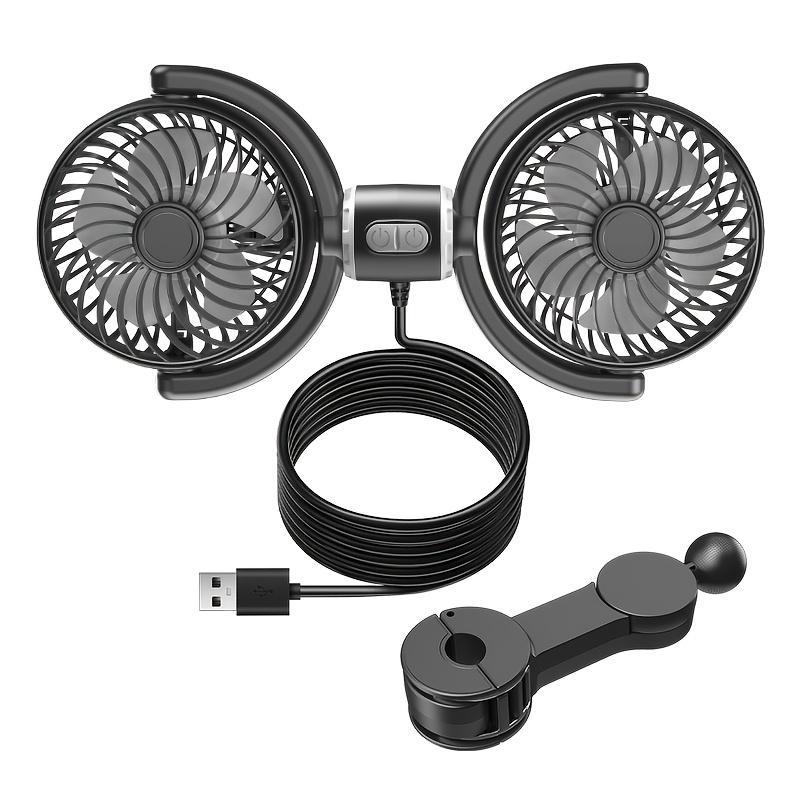TEMU Car Seat Fan For Driver & Backseat, Dual Head Usb Powered Fans, Adjustable 3-speed, 360° Rotatable, Detachable Design For Headrest Suv Rv Truck