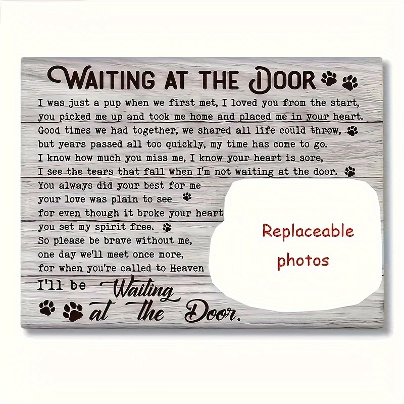 

1pc Canvas Print, Waiting At The Door Dog Poem Personalized Dog Memorial Gift With Dog Picture, Custom Areas Can Be Replaced With Images 11.8inx15.7inch