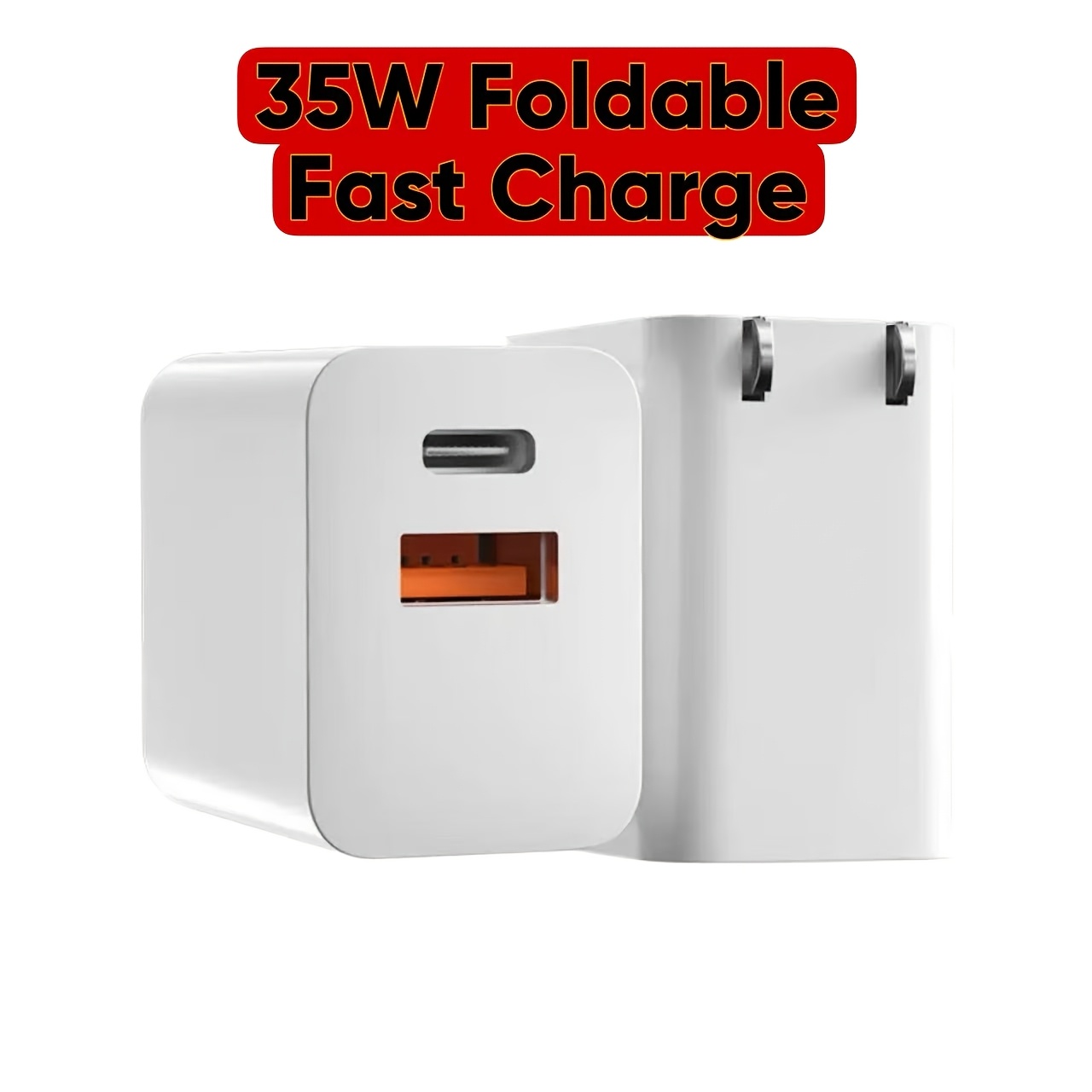 TEMU Chargeur mural à charge rapide PD 35W, double port USB-C + USB-A, fiche pliable, compatible avec téléphones, tablettes, ordinateurs portables,