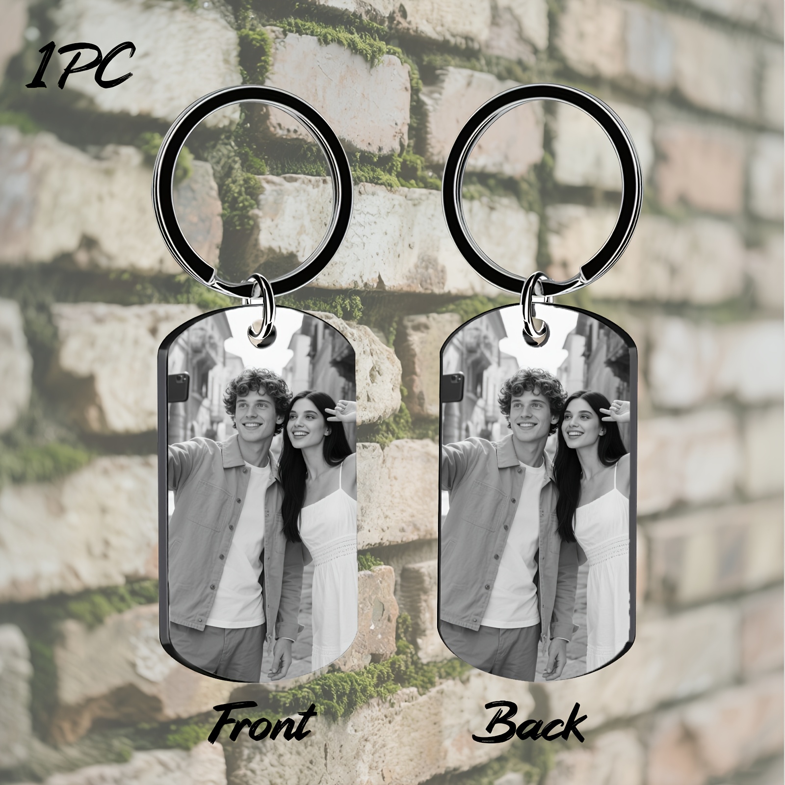 Image of 1pc Custom Photo/text Engraved Keychain - Personalized Dog Tag Style Men's, Boyfriend, Dad Key Chain - Durable Metal Gift For Father's Day, Holidays, And Special Occasions, Dog Pendant Key Chain
