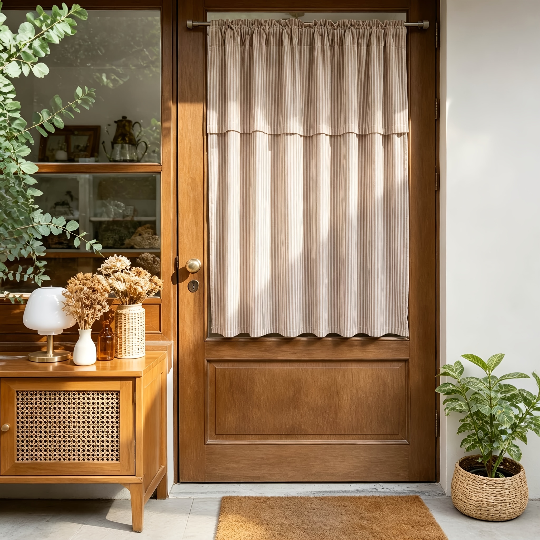 TEMU Cortina semitransparente a rayas de 135 cm de ancho con , cortina de para cafetería de estilo con bolsillo para barra, cortina de puerta de