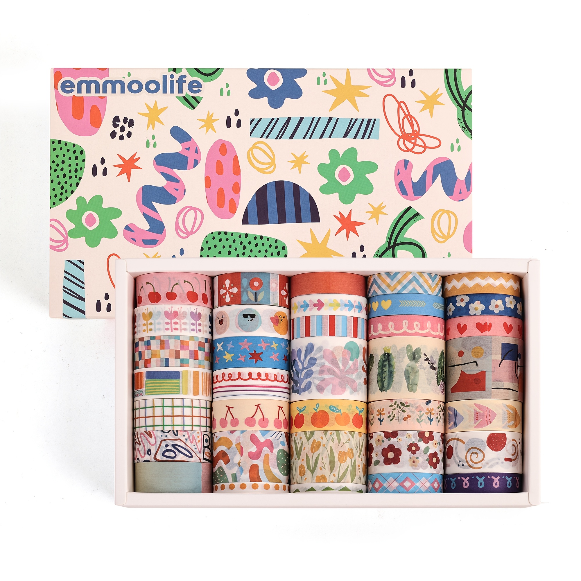 E-shop 35 Rollen Waschband-Set - Bunte Blumen- und Musterentwürfe, wasserfest, nicht giftig, ideal für Scrapbooking, Journaling und Basteln,