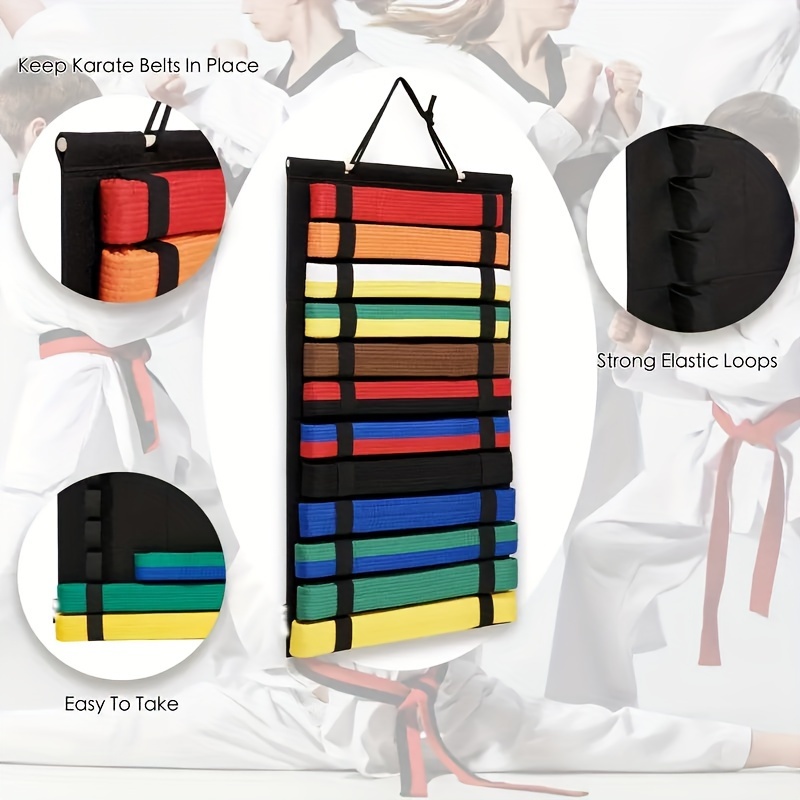 

Karate Belt Display Storage Bag, Belt Holder, Wall Mounted Organizer With Strong Elastic Loops