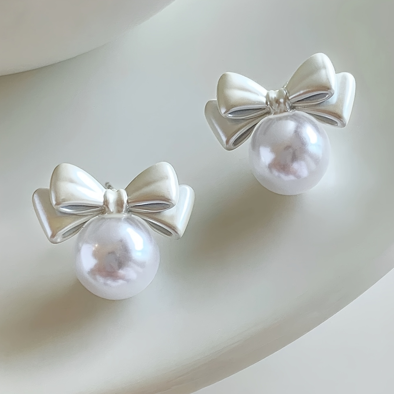 TEMU 1 Par de Aretes de Moda para Mujer con Nudo de , de Perlas, , Fáciles de Usar, Elegantes, Versátiles para , Ideales para Fiestas y Reuniones