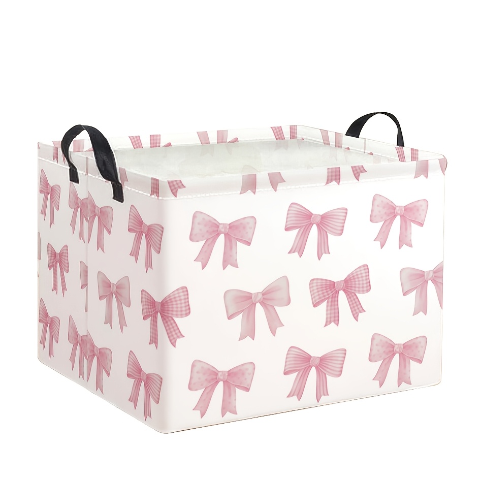 TEMU 1 pièce Panier de rangement pliable en tissu DOKRIY avec motif nœud et poignées robustes ornées de nœuds - Bac de rangement adapté pour placard,