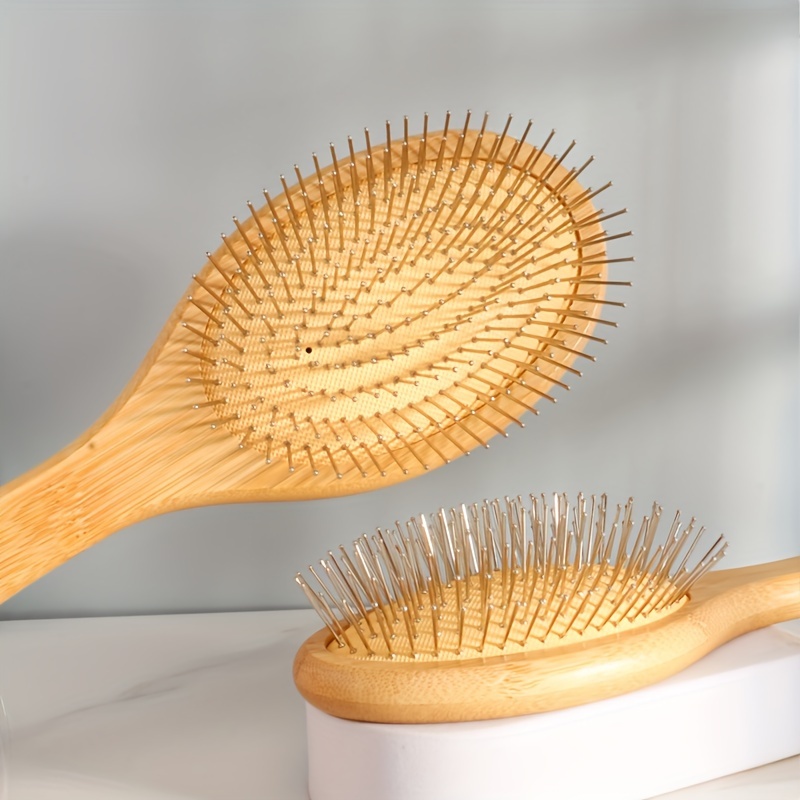 

Bamboo Wooden Hair Comb With Stainless Steel Pins - Scalp Massage & Detangling Brush For All Hair Types, 8.3-9.8 Inches