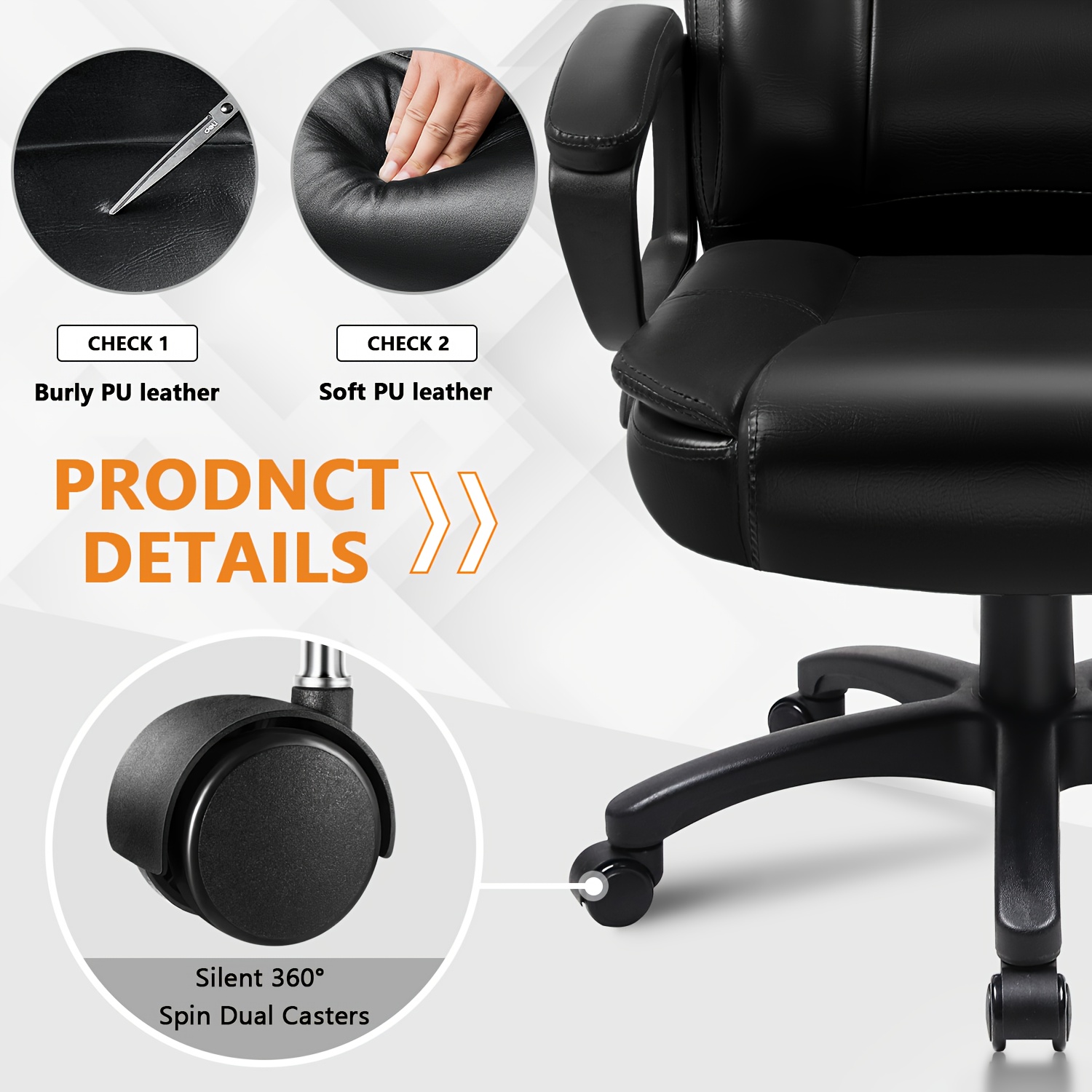 Home Office Desk Chair, 400LBS Big And Tall Computer Executive Chair, Ergonomic PU Leather Chairs with High Back Cushion, Adjustable Armrest &Lumbar Back Support, for Long Time Sitting