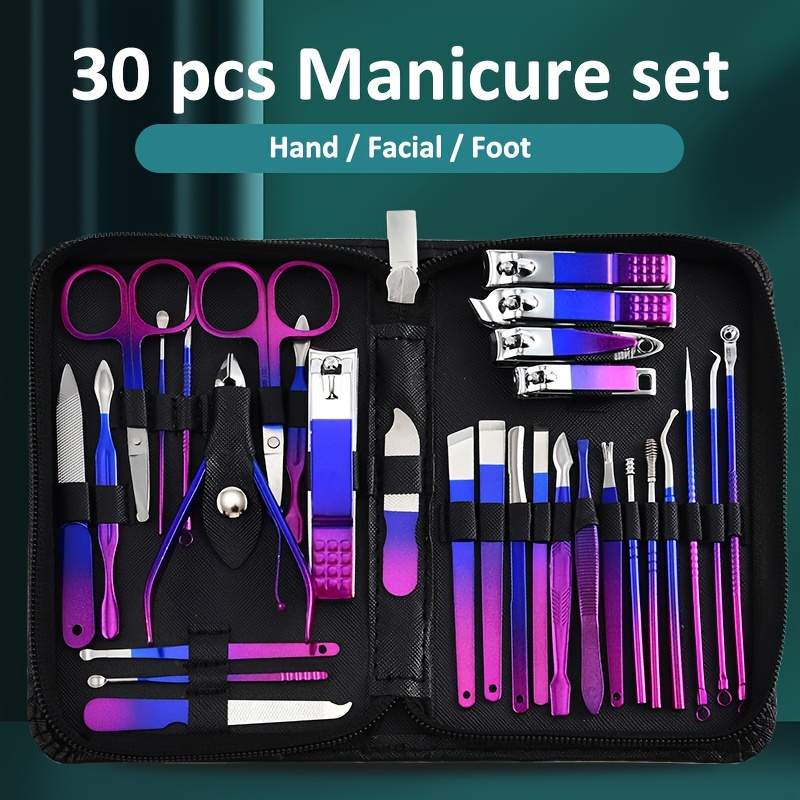 

30pcs Gradient Nail Clipper Set - Stainless Steel Manicure Kit With Fingernail Cutter, Scissors & Cuticle Tools - Includes Storage Case