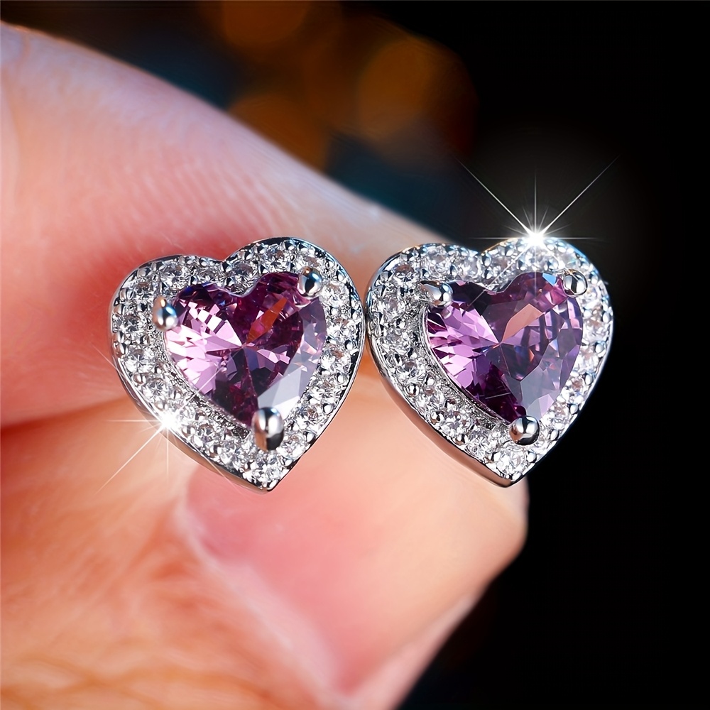 TEMU Angol Pair Of Women's Versatile Classic Personality Luxurious Elegant Exquisite Jewelry With Purple Synthetic Synthetic Zirconia Studs, Suitable