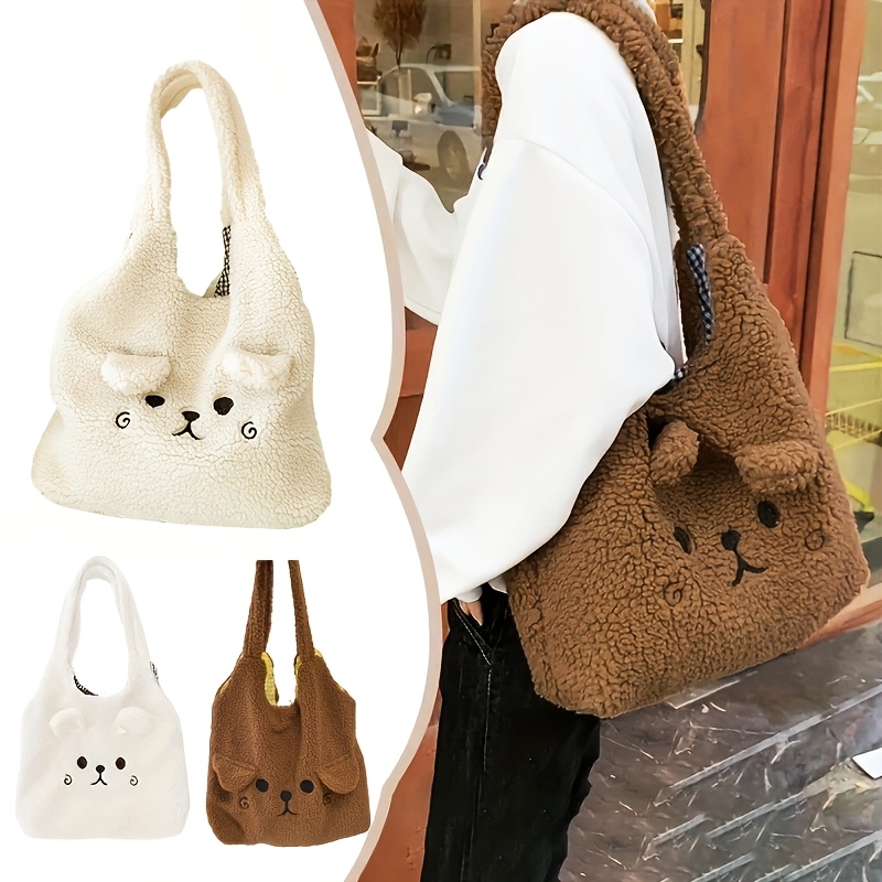 

Cute Cartoon Tote Bag, Large Capacity Plush Shoulder Bag, Women's Plush Handbag & Purse