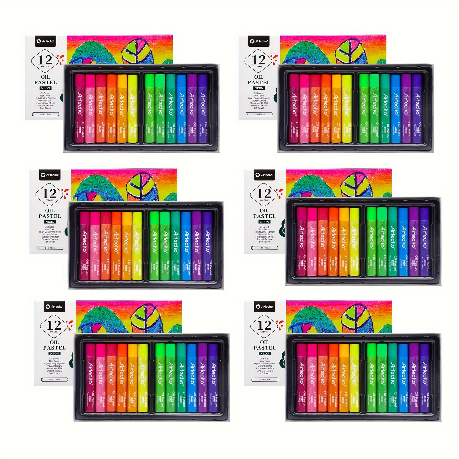 

72pcs Neon Oil Pastels Set Of 12 Colors , Pastels For Art Painting, Drawing, Blending, Oil Crayons Pastels Art Supplies For Artists, Beginners, Students, Teacher (10 X )