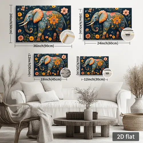 2d canvas wall art with wooden frame ready to hang decor for living room bedroom or dining room dining room decoration wildlife theme canvas elephant decor 2d flat room decor
