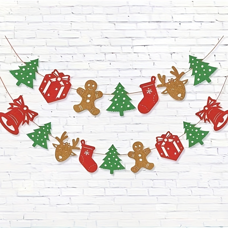 Set Of 2 Christmas Felt Banners For Room Decoration And Holiday Party Decor