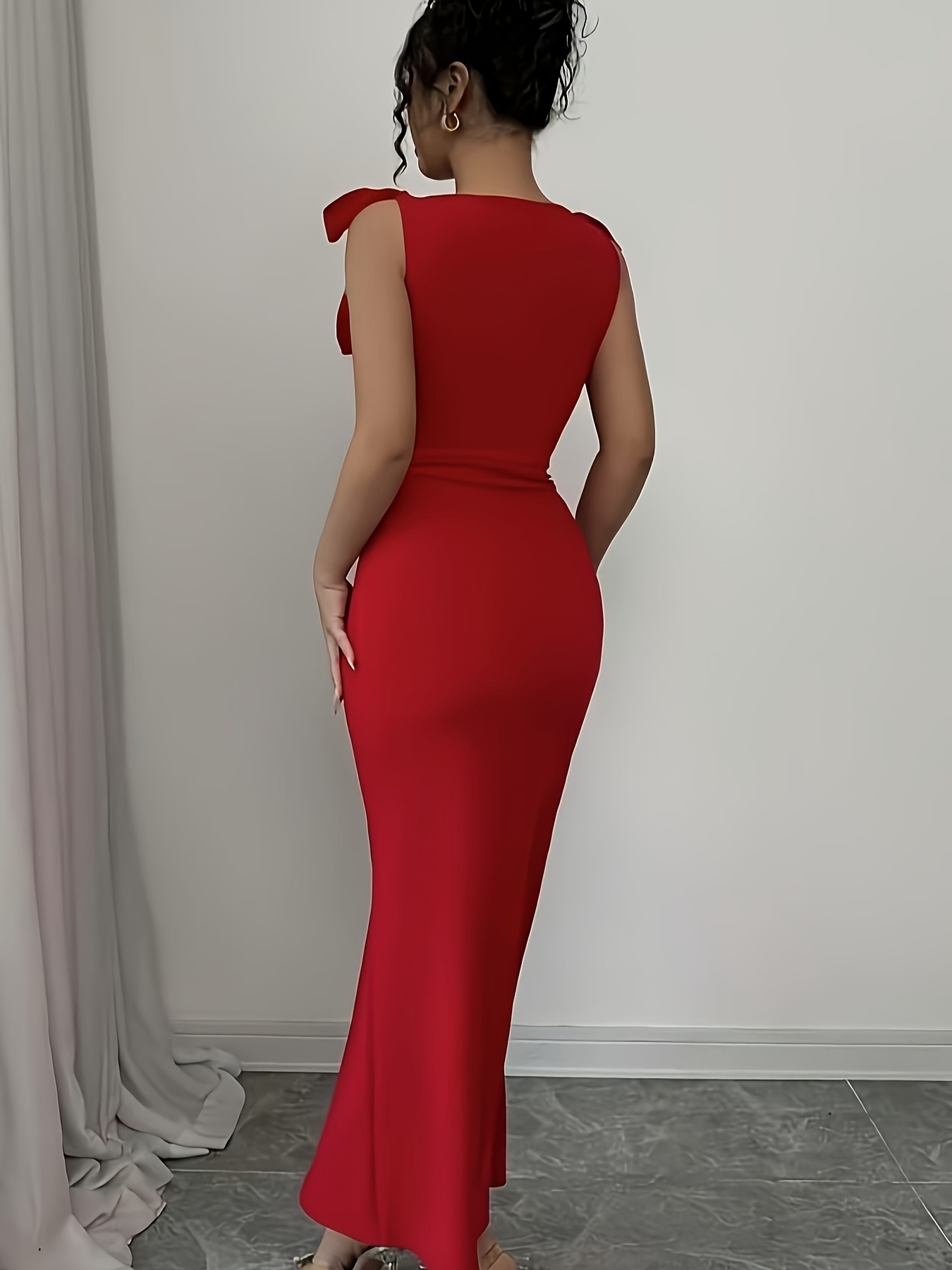 strapless open back dress Burgundy Gold Sequin Wedding Dresses 66991 High Neck, Long Tail  Viniodress