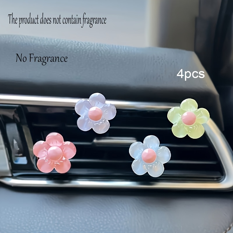 4pcs Cute Flowers Car Clips Creative Car Air Conditioning Accessories Car Interior Decoration For Women, No Fragrance