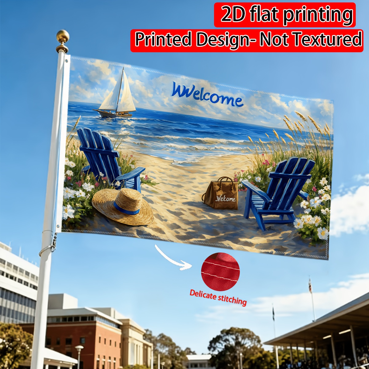 Image of 1pc Summer Beach Watermelon Shell Sunflower - 3x5 Foot Flagpole Sleeve Style, Single-sided Hanging Flag, Flagpole Cuff With 2 Hole Ring, Outdoor Flag Decoration, Flag Only