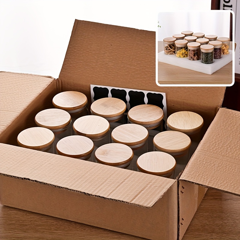 12pcs Sealed Jar Glass Storage Box Kitchen Cereals Transparent Jar Tea Coffee Bean Storage Jar Snack Bottle Combination Spice Jar Pearl Cotton Set 350ml/11.84oz