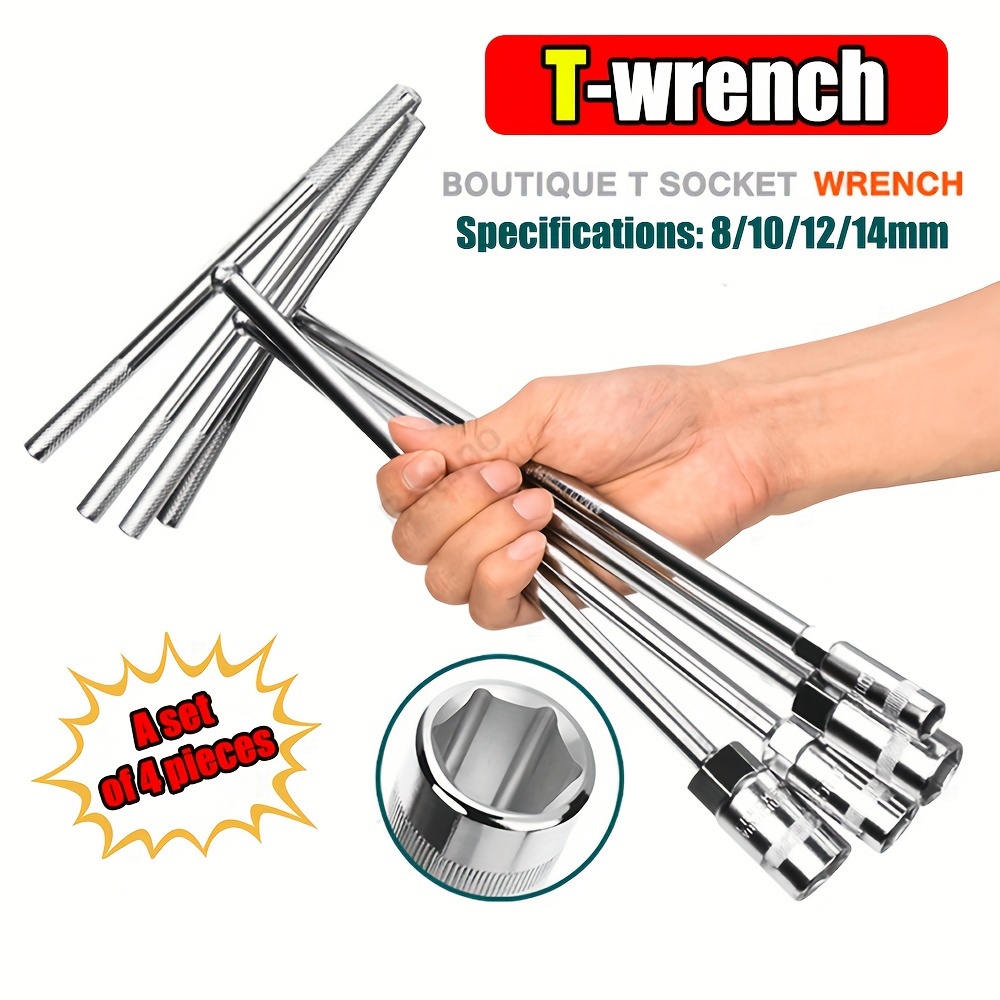 

T-handle Metric Socket Wrench Set, 8 10 12 14mm Hex Socket For Motorcycle Car Repair 4 Specifications