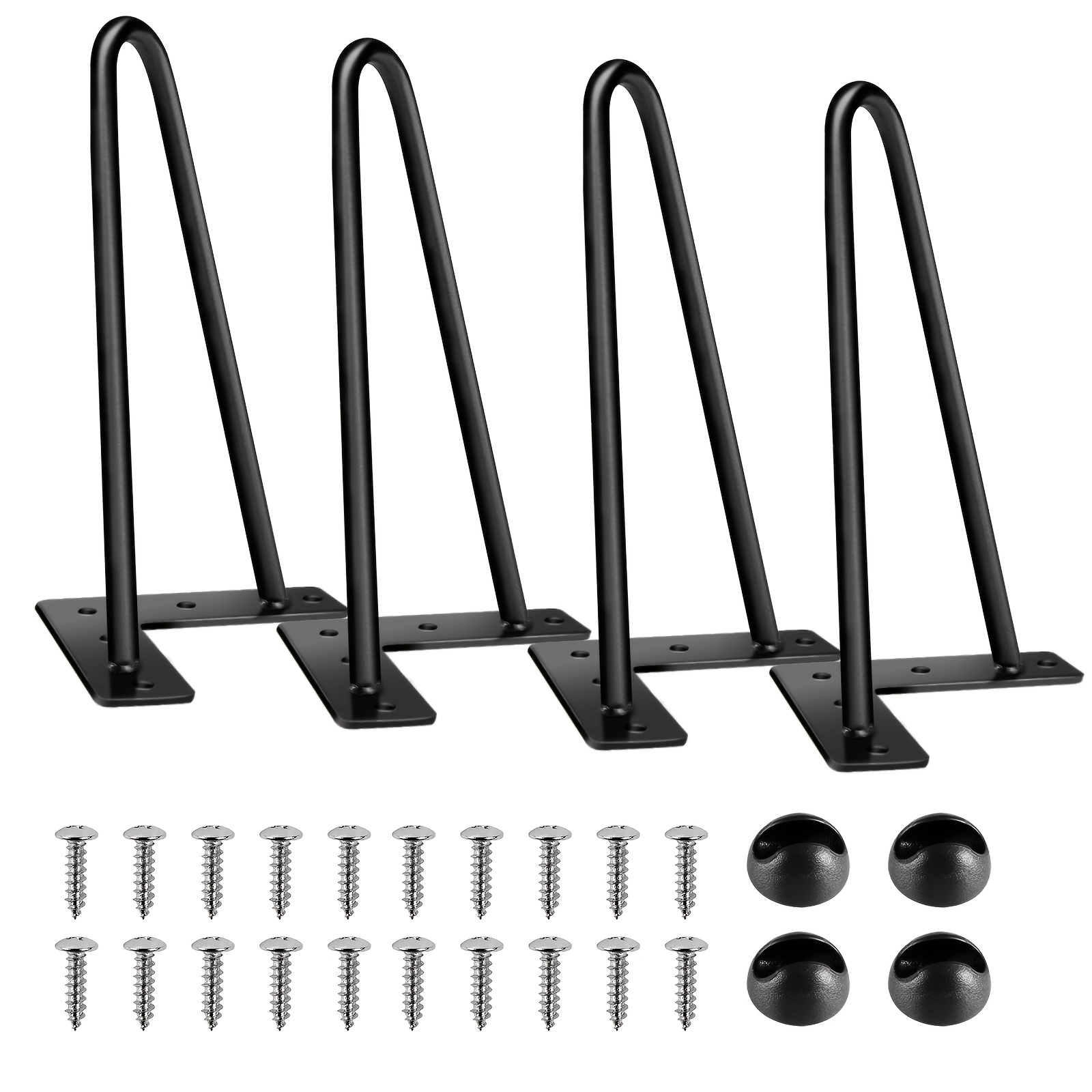 Image of Hairpin Table Legs, 8 Inch, 2 Rod Metal Furniture Feet, With Rubber Floor Protectors & Screws, Suitable For Diy Home Office Desk, Dining Table, Study Table And Bedside Table, 4pcs/set Black