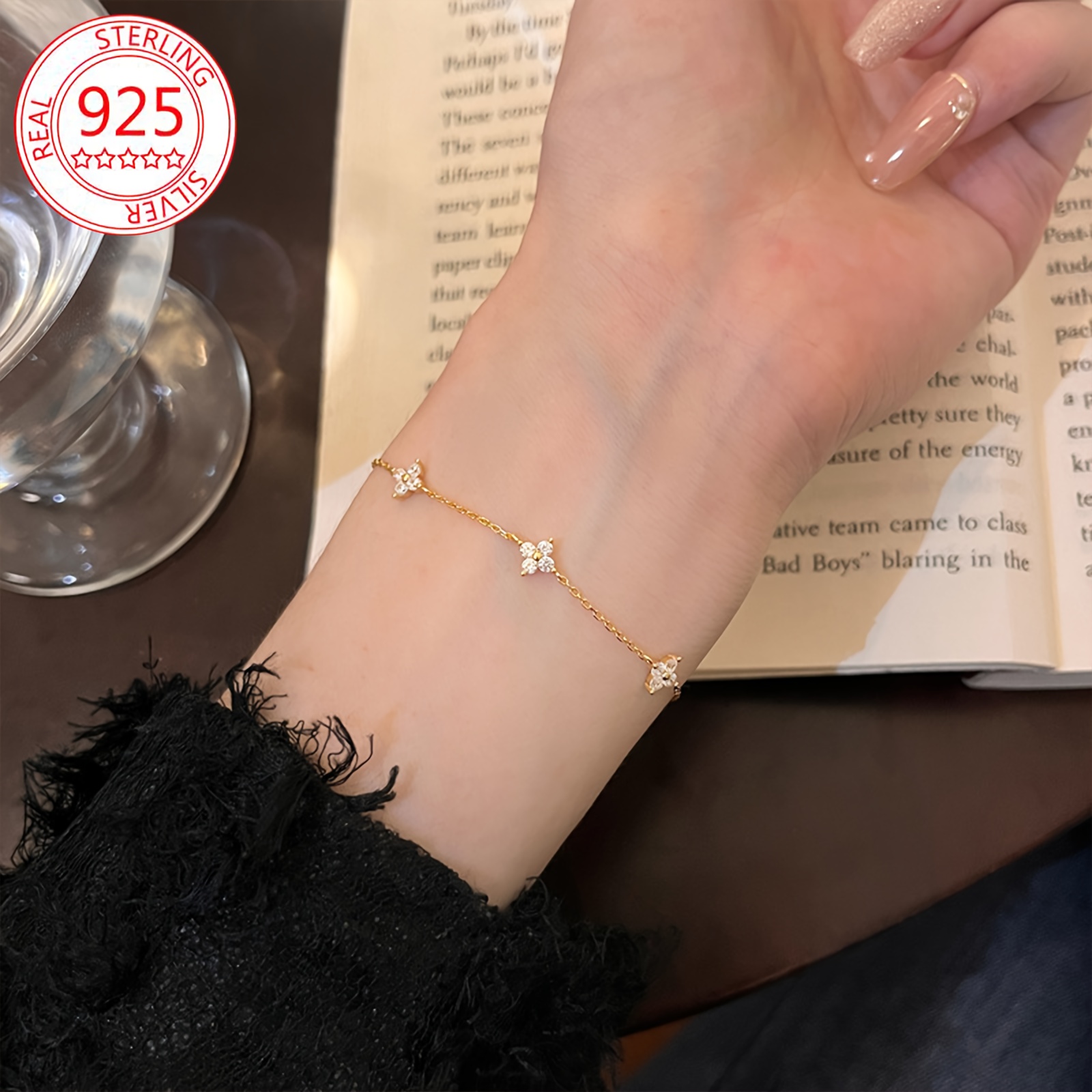 

925 Sterling Silver Floral Bracelet With Sparkling Cubic Zirconia, Elegant Vintage Style, Perfect Mother's Day Gift, High Quality Jewelry
