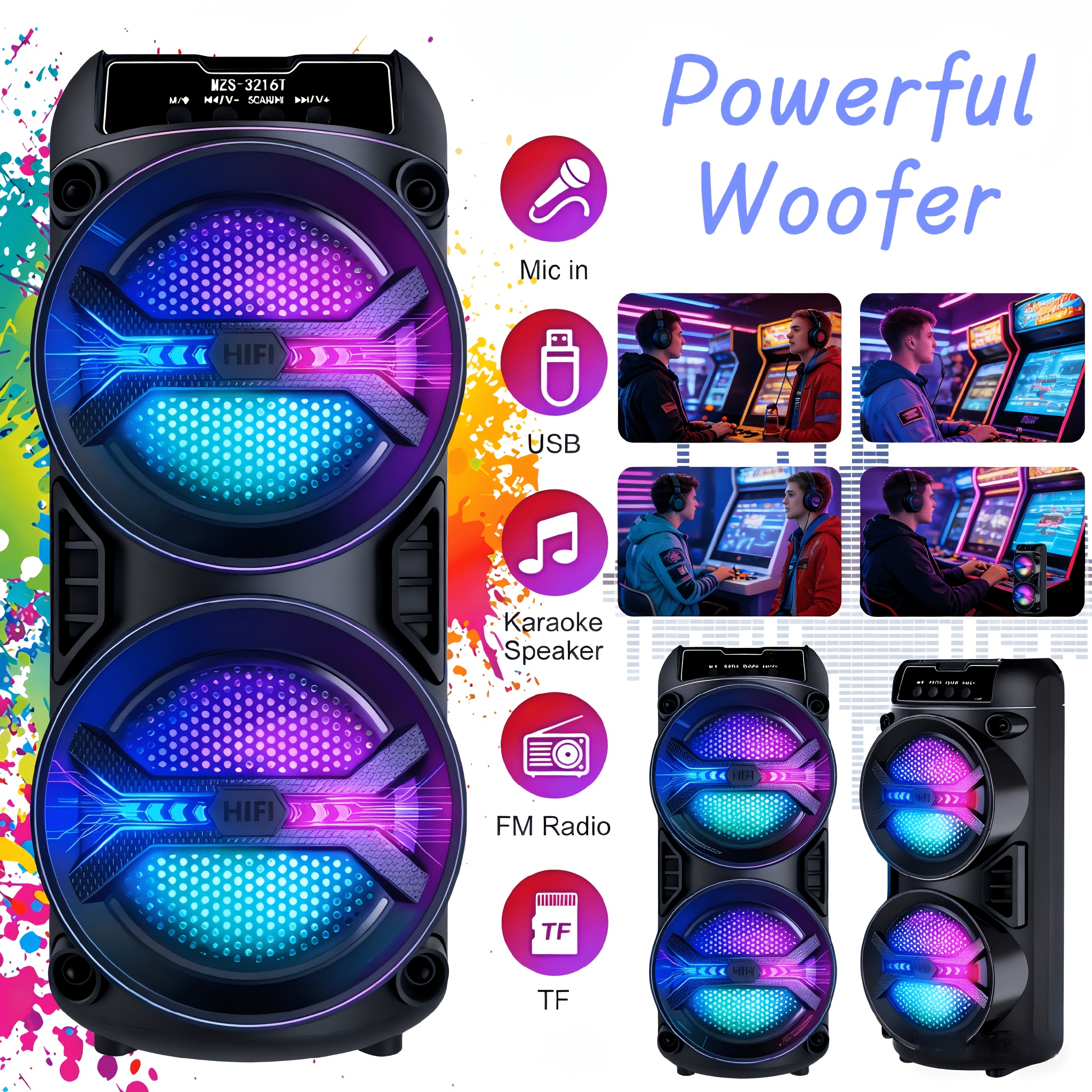  voz bluetooth de 3900w con   de 3 pulgadas, luces led, función de karaoke, sonido    , compatible con usb,   tf, fm, aux,   para reuniones de navidad,   de  ,   cuadrado, camping  , pequeñas fiestas de ktv, regalos de  , portátil