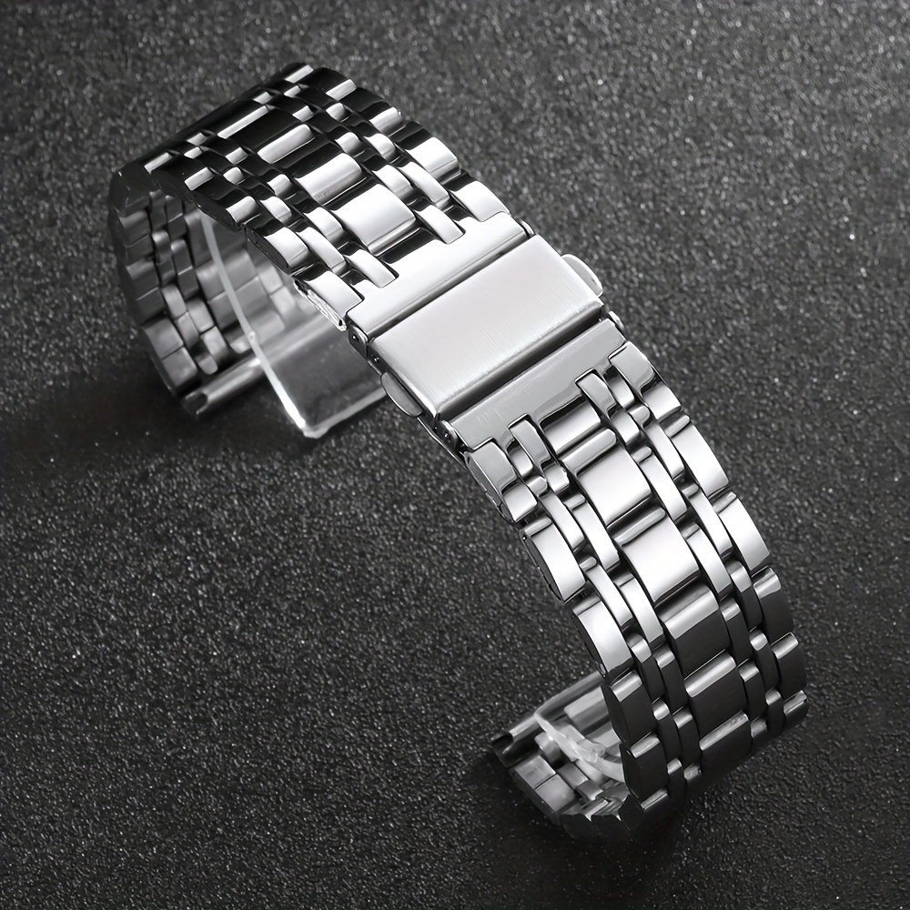 Premium Silvery Polished Stainless Steel Watch Band - 7-links Design, In 20mm & 22mm Sizes, Style For Men And Women