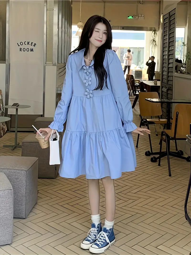 womens korean style short a line dress blue puff sleeve - Temu womens korean style short a line dress blue puff sleeve - Temu