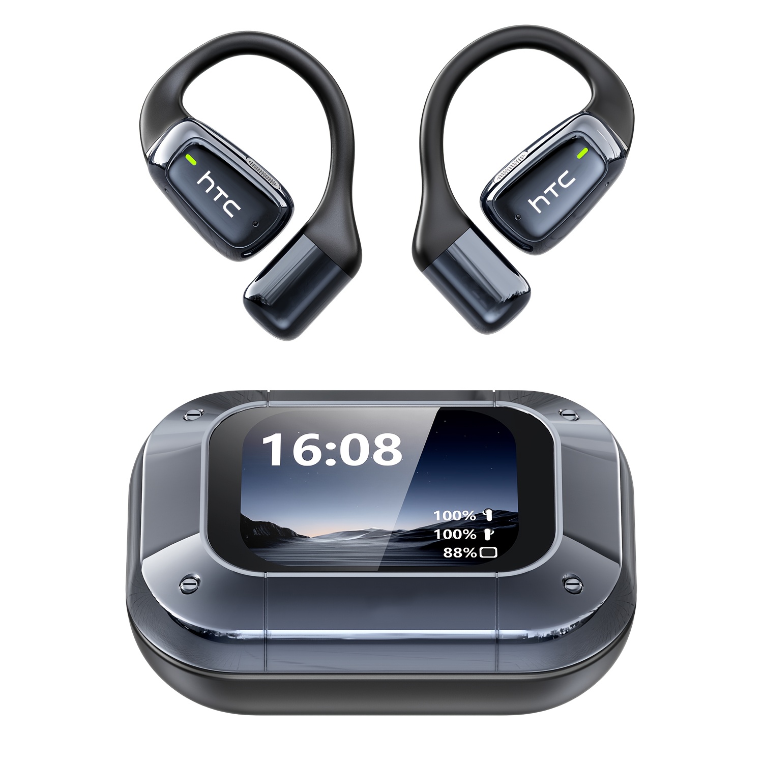 Image of Htc Ne25 Wireless Open-ear Headphones, Wireless V6.0, Low Call Latency, Equipped With Real-time 134-language Ai Translation - Hd Lcd Display, 60 Hours Of
