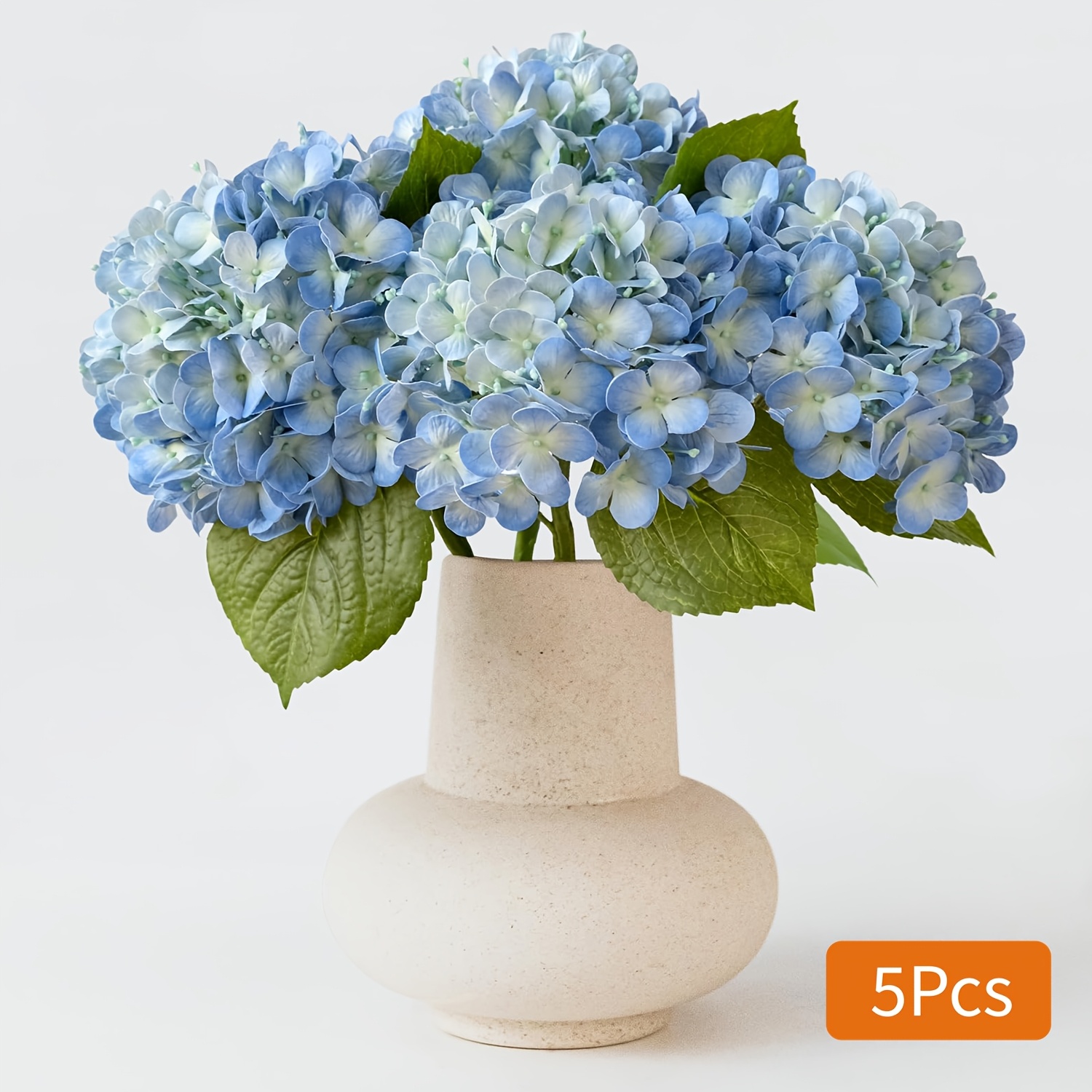 TEMU 5pcs, Spring Faux Blue White Hydrangea, Artificial Flowers Lifelike Flower Heads Bouquet With Stem For Spring Floral Office Table Decor