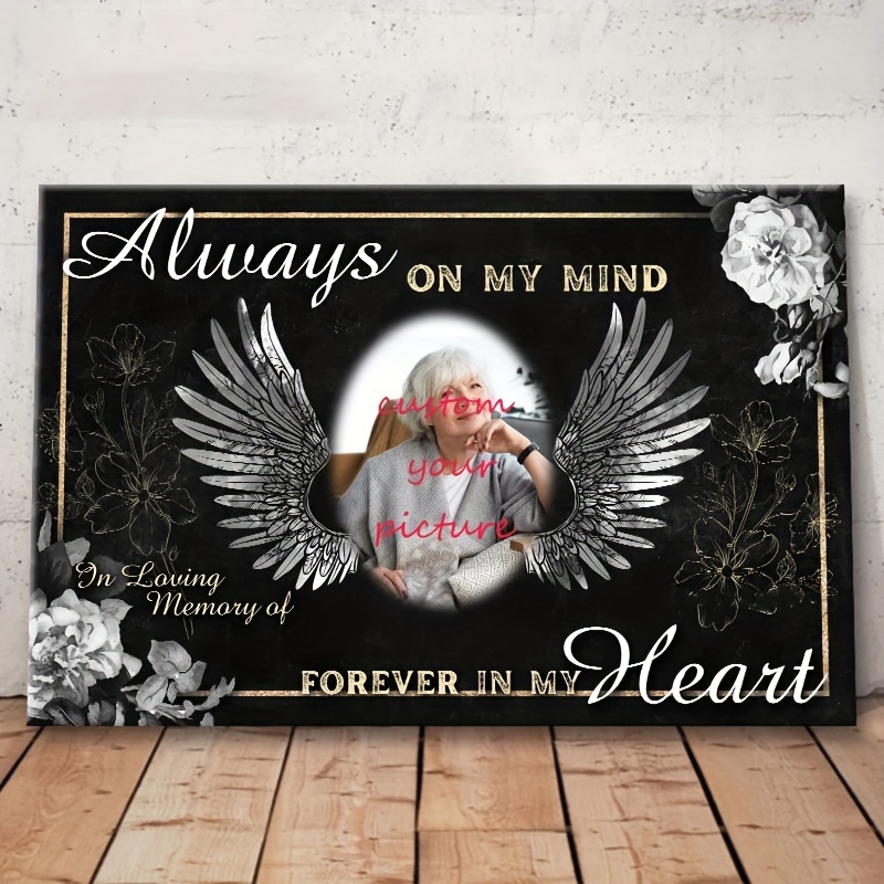

Personalized Wooden Framed Canvas - Sympathy & Memorial Gift, "always On My Mind Forever In My Heart" Custom Photo Keepsake, Ready To Hang 11.8x15.7 Inches