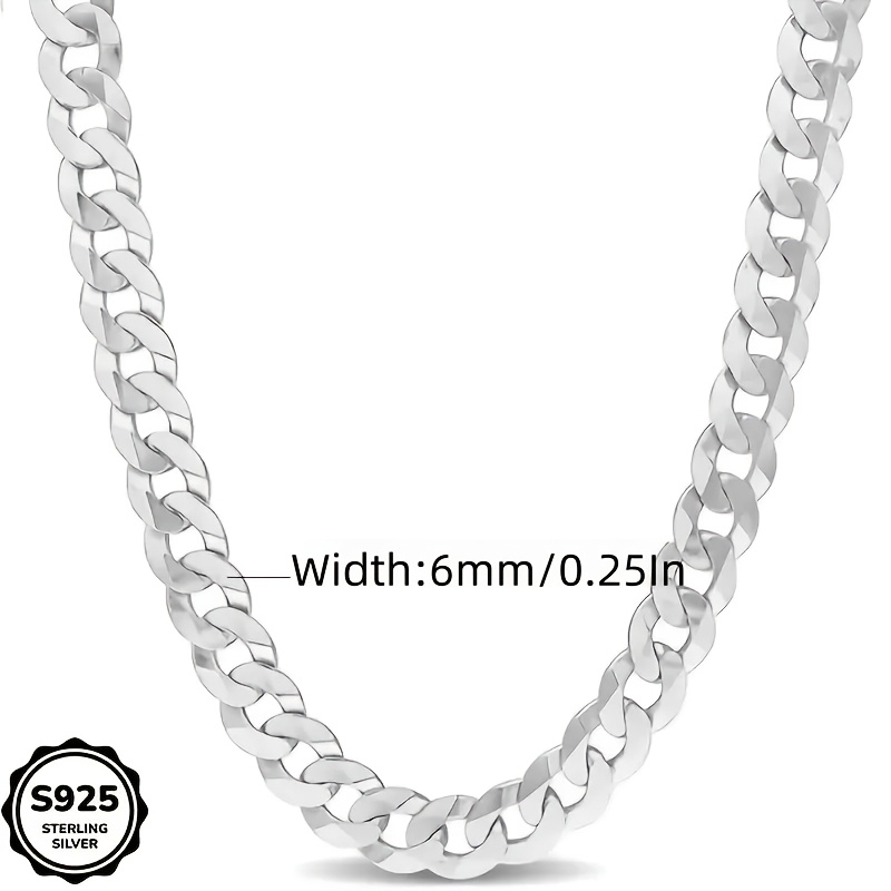 925 Sterling Silver 6mm Cuban Chain Chain Necklace, Men And Women, Hip Hop, , Fashion, Trend, Daily Party, Give To Yourself, , Family, Women,, Any Holiday - Wedding, Halloween, Anniversary, Birthday
