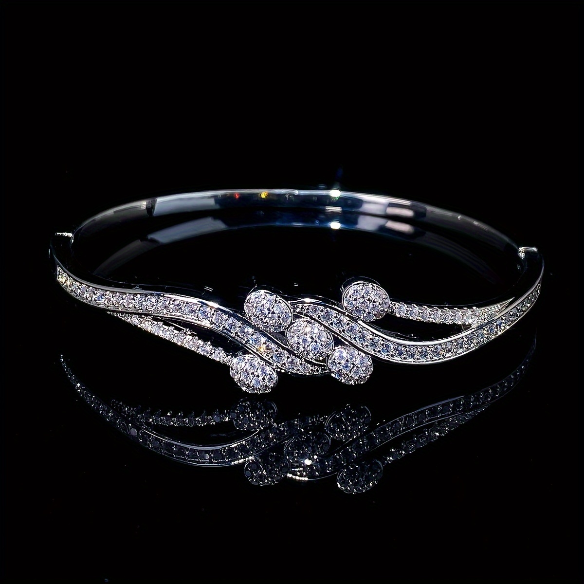 Image of 1pc Zirconia Open Bangle, Fashion Easy Retro Sparkling Luxury Women's Jewelry