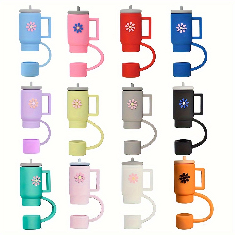 Set Of 12 Silicone Caps For Cup Straws, Designed As Protective Covers For Reusable Drinking Straws