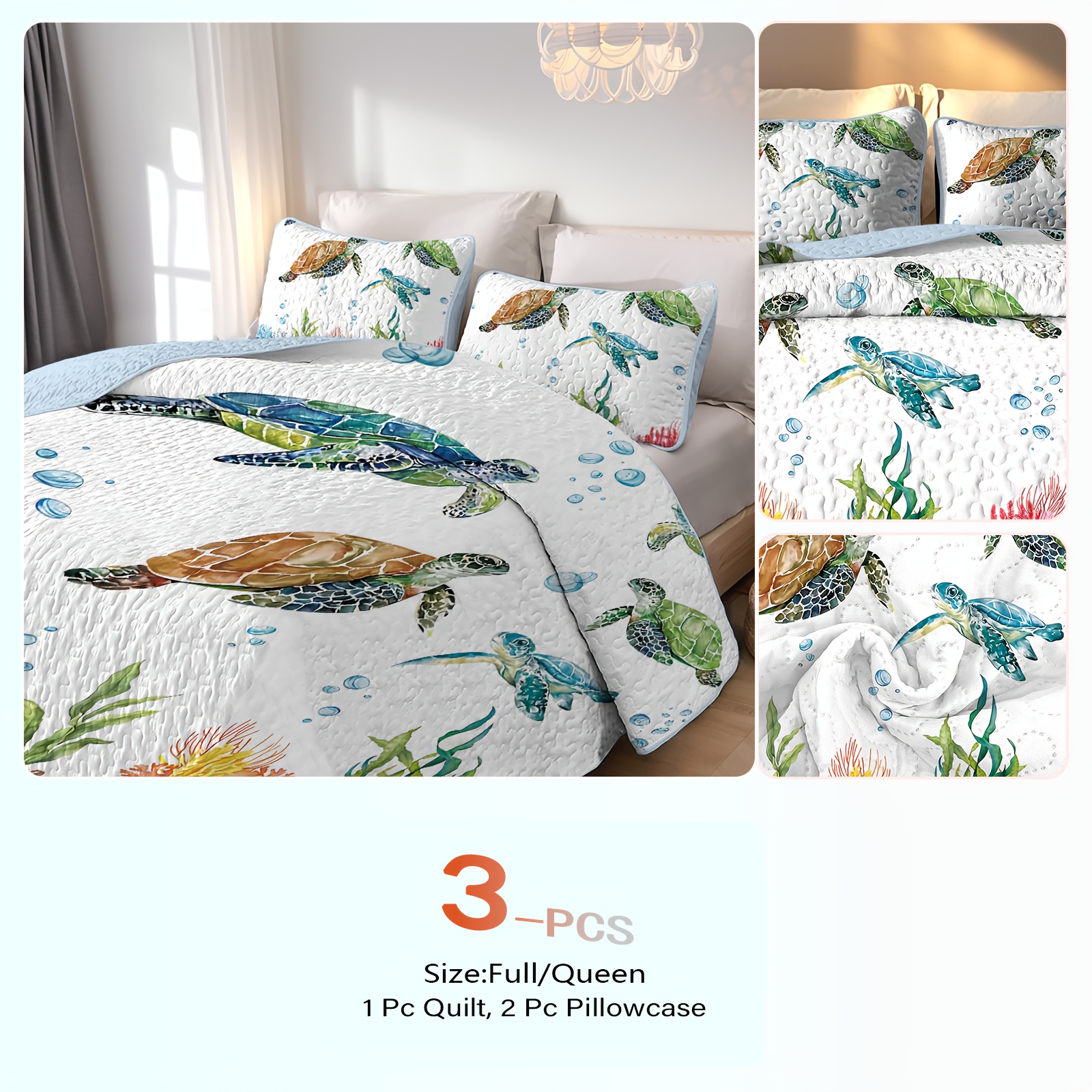 TEMU 2/3pcs Leisure Printed Bedspread Set(1 Quilt + 1/2 Pillowcases), Easy To Clean, Non-slip And Durable, 100% Microfiber, Durable, Breathable And