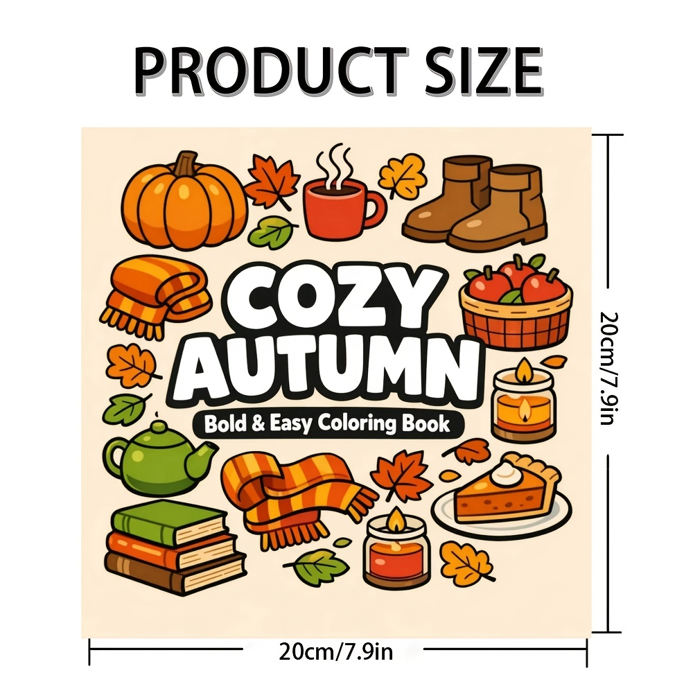 TEMU Livre de coloriage automnal avec des scènes chaleureuses d'automne : écharpes, feuilles mortes, décorations de citrouilles, boissons chaudes et