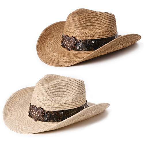 summer new minimalist glitter heart strap cowboy hat for men and women spring summer beach shade straw hat