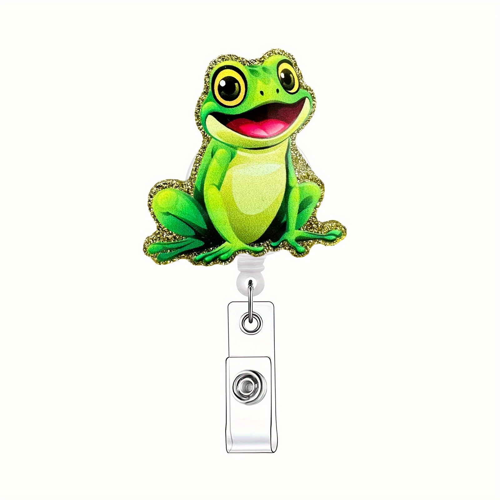 

Cute Frog Retractable Badge Reel - Acrylic Id Tag Holder With Clip For Nurses & Office Workers