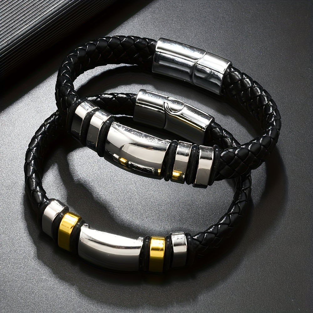 Bracelet Homme Cuir & Acier Bracelet bracelet bracelet bracelet tendance individuel pour hommes, mode western, cool et facile à porter