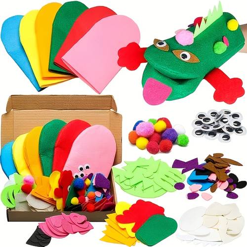 6pcs hand puppet making kit art craft felt puppet toys creative diy make your own pompoms wiggle googly eyes role supplies gift for girls boys