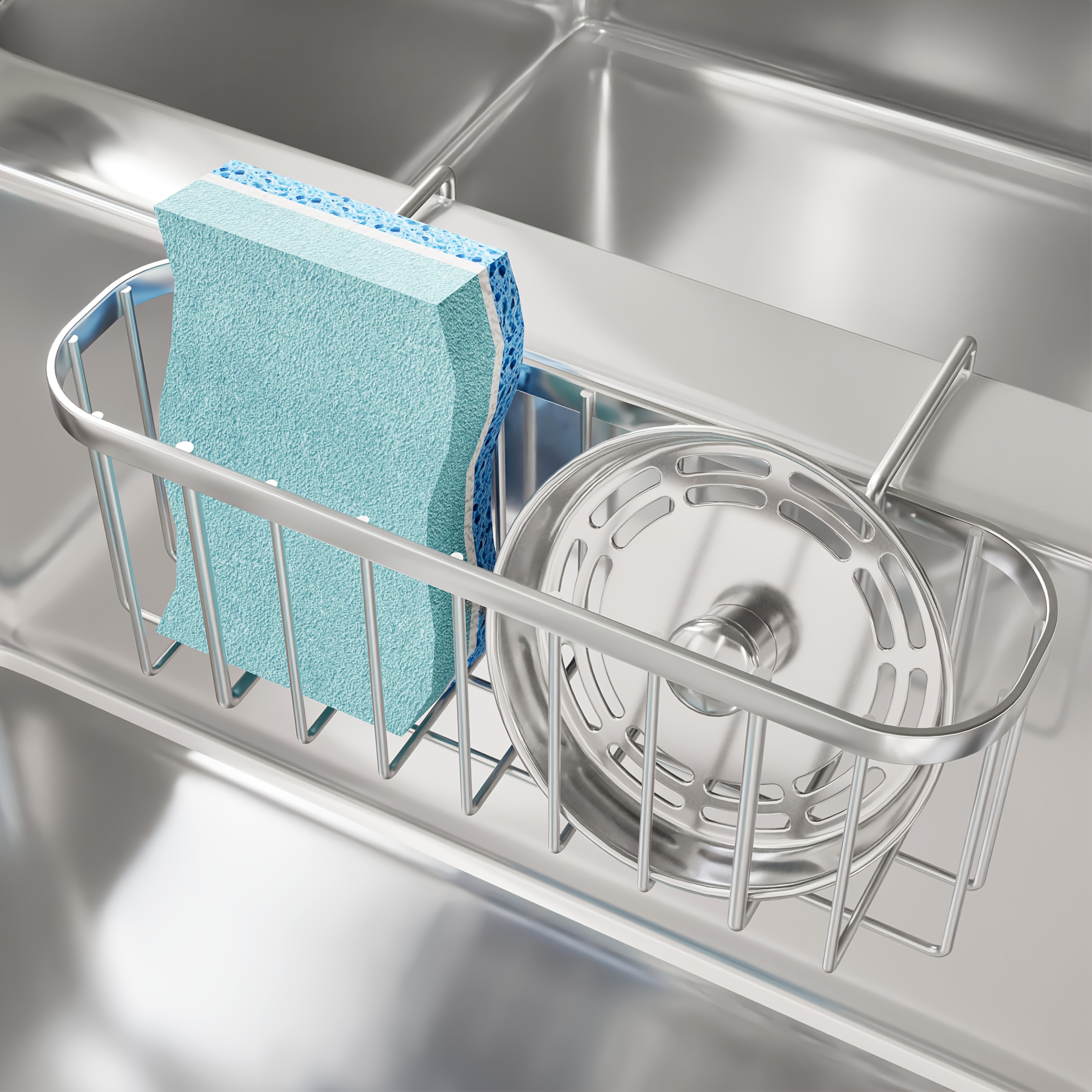 TEMU Organizzatore per Lavello in Acciaio Inossidabile con Divisori - Antiruggine & Impermeabile, Porta Spugna e Mobile per Lavello a Vasca, Vassoio