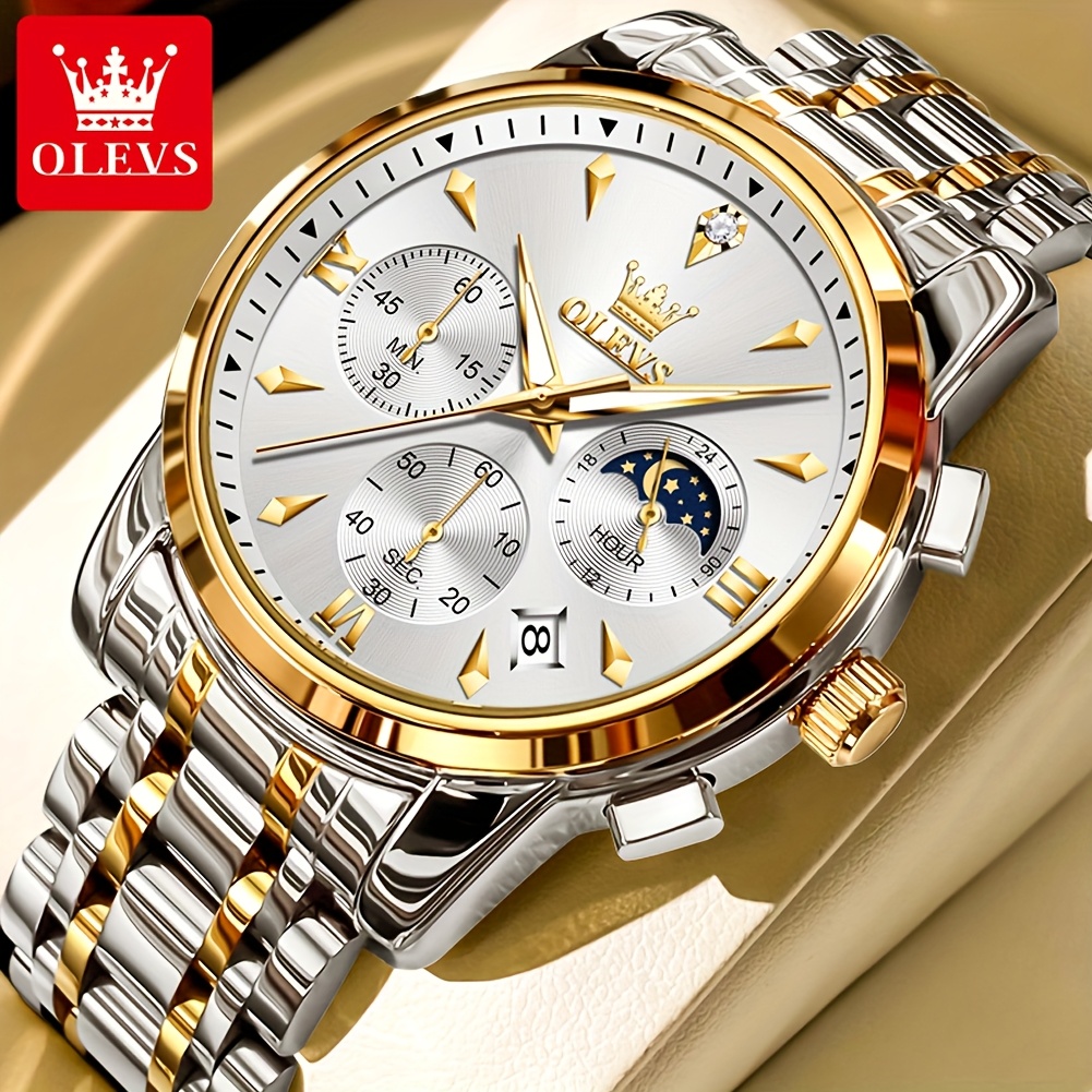   premium brand authentic luxury mens quartz   stainless steel watch for men with luminous hands and moon phase chronograph for young men Product details 1