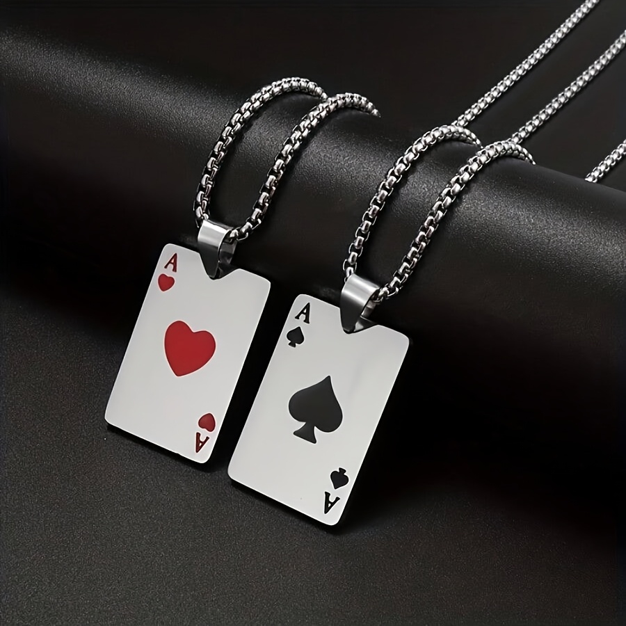 E-shop 2 Stück Paar-Matching Poker & Pik/Herz Karten Anhänger Halskette - 304 Edelstahl Hypoallergen Anhänger, Ideal als Valentinstag Geschenk, Casual