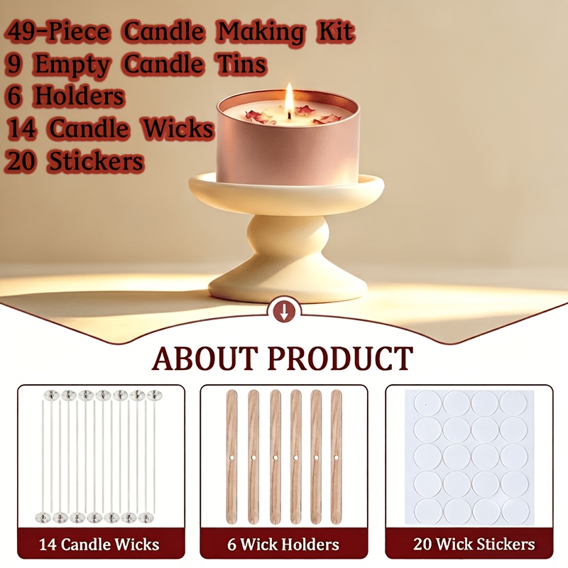 TEMU Kit de fabrication de bougies DIY 49 pièces, 9 boîtes à bougies de 4 oz couleur or rose avec couvercles, fournitures complètes pour la création