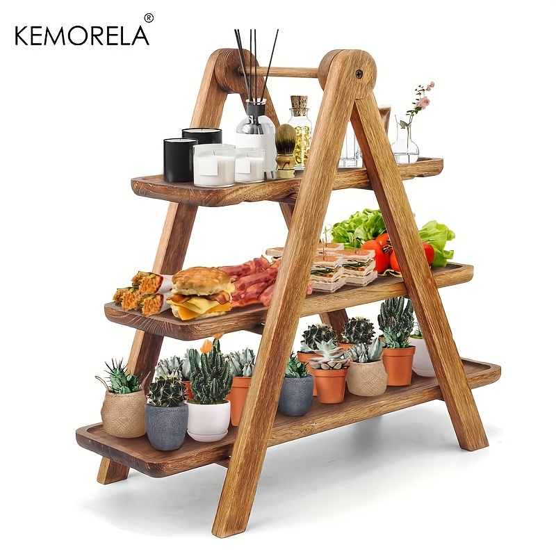 

Kemorela 3-tier Wooden Serving Tray - Sustainable, Food-safe For Parties & Holidays - Perfect For Cupcakes, Cheese, Charcuterie | Farmhouse Decor