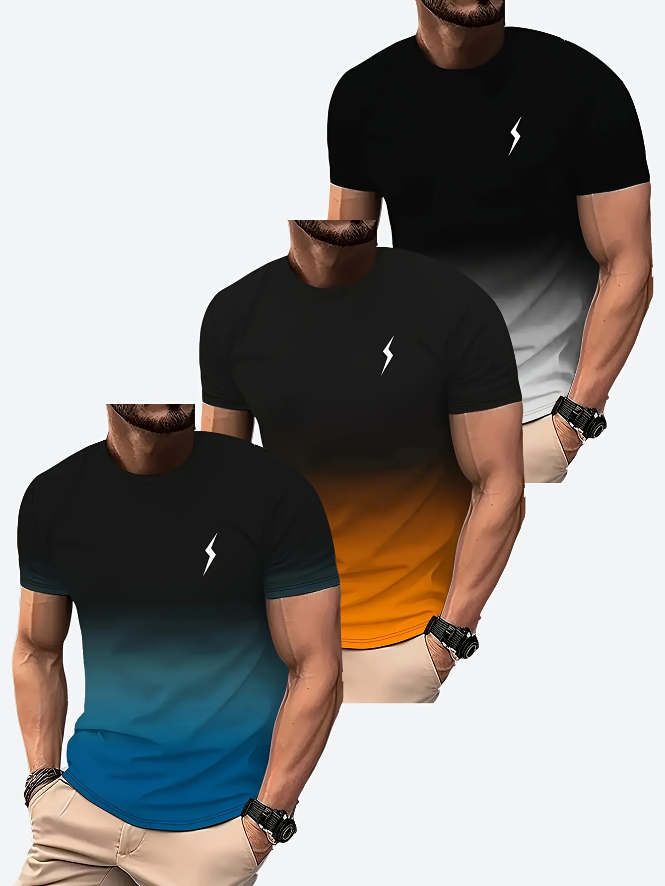 T-shirt Manches Courtes Slim Fit Homme - Impression 3D Motifs Animaliers Et écossais, Neuf Avec étiquettes