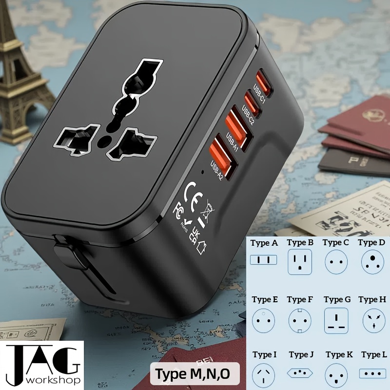 1pc   certification travel adapter 2 usb a 2 usb c 4 ports fast charge us eu uk au plugs all in   universal interface phone tablet wall charger cover   150 countries for iphone xiaomi   ipad etc holiday gift